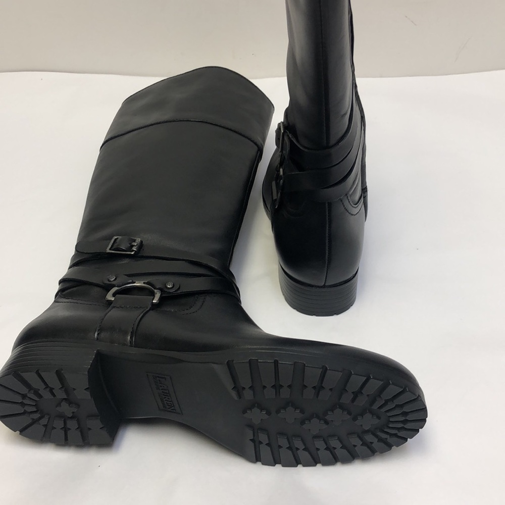Lauren Ralph Lauren Savion Black Boots Leather New - Picture 9 of 12